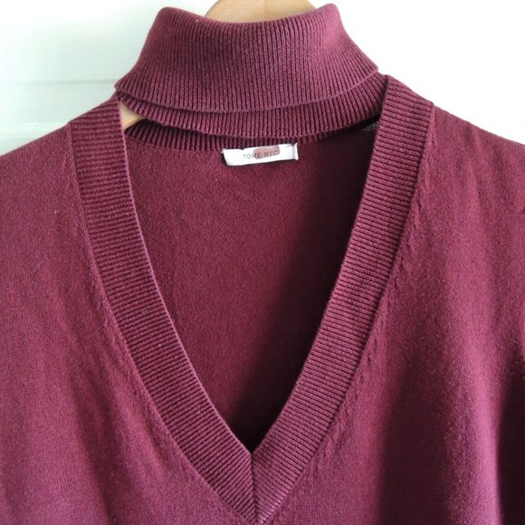 Tome NYC Burgundy Merino Cut Out Turtleneck Sweater L - Picture 5 of 10